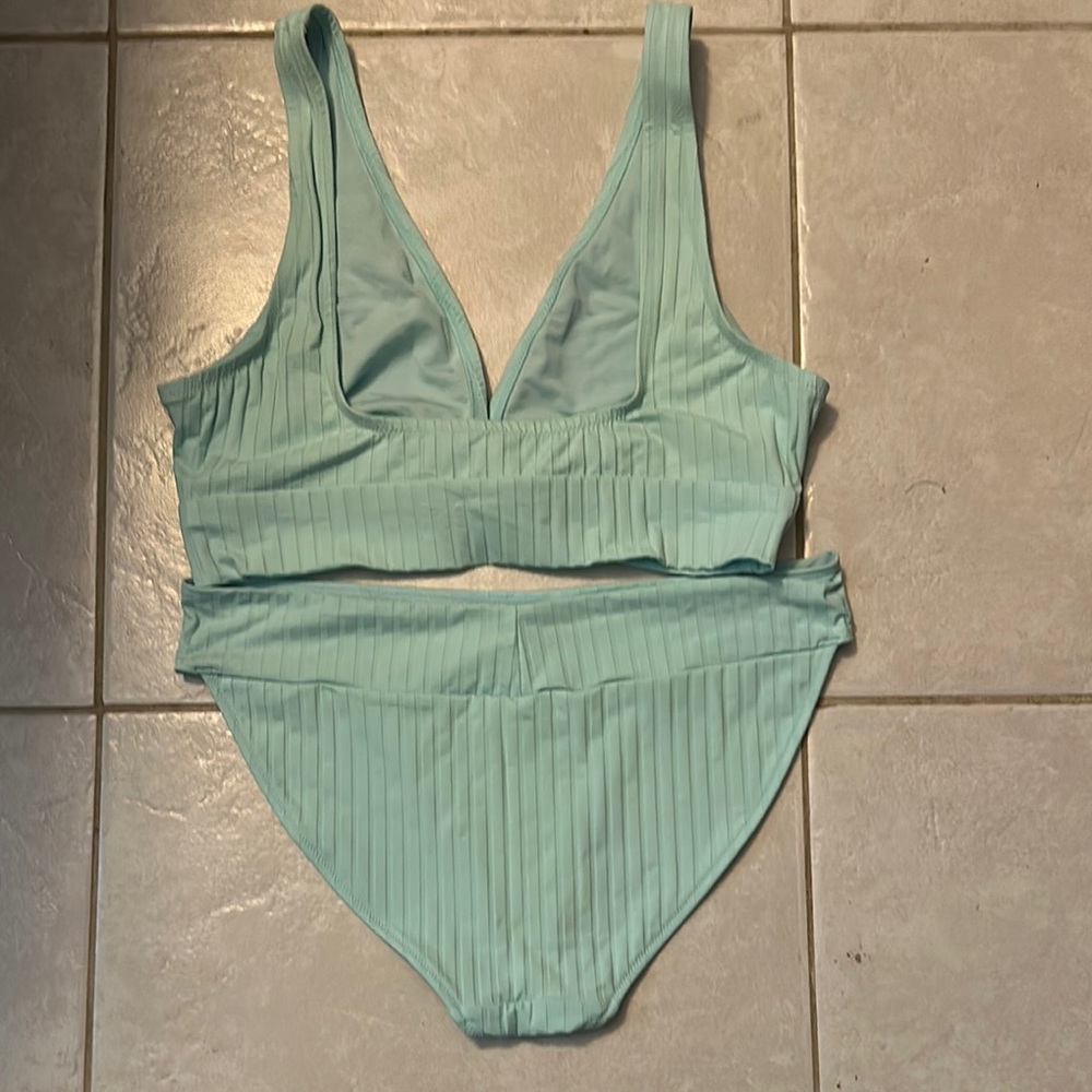 Aerie Light Blue Ribbed Bikini Set - Picture 2 of 3